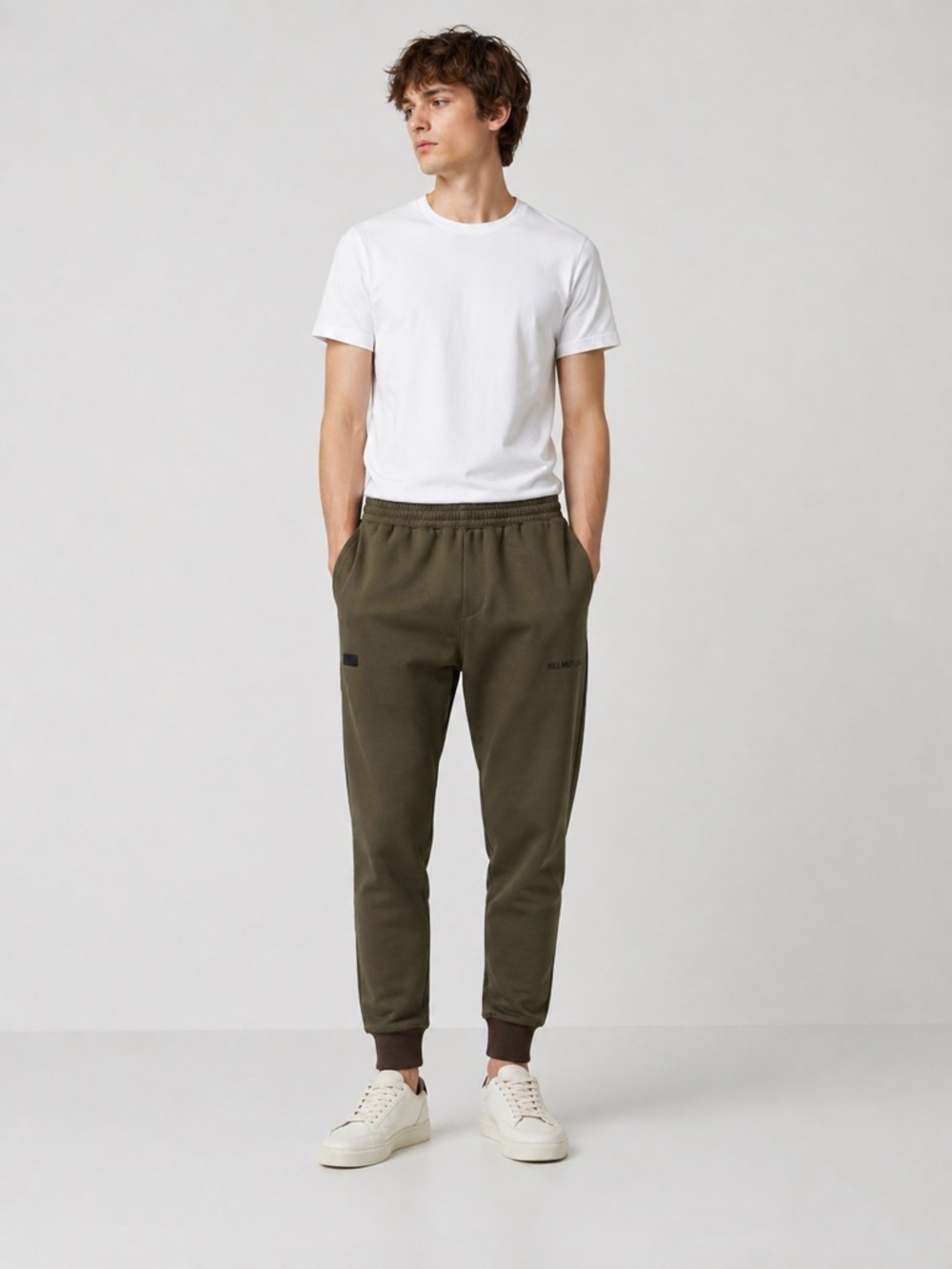 Helmut Lang Olive Jogger Pants Leather Trim S